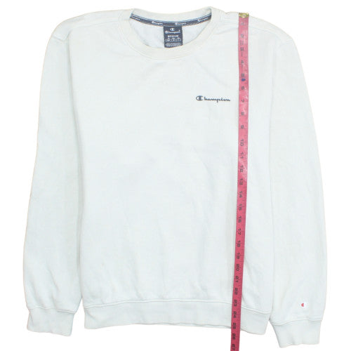 Champion Men's White Medium Pullover Sweatshirt Fleece Logo Crew Neck