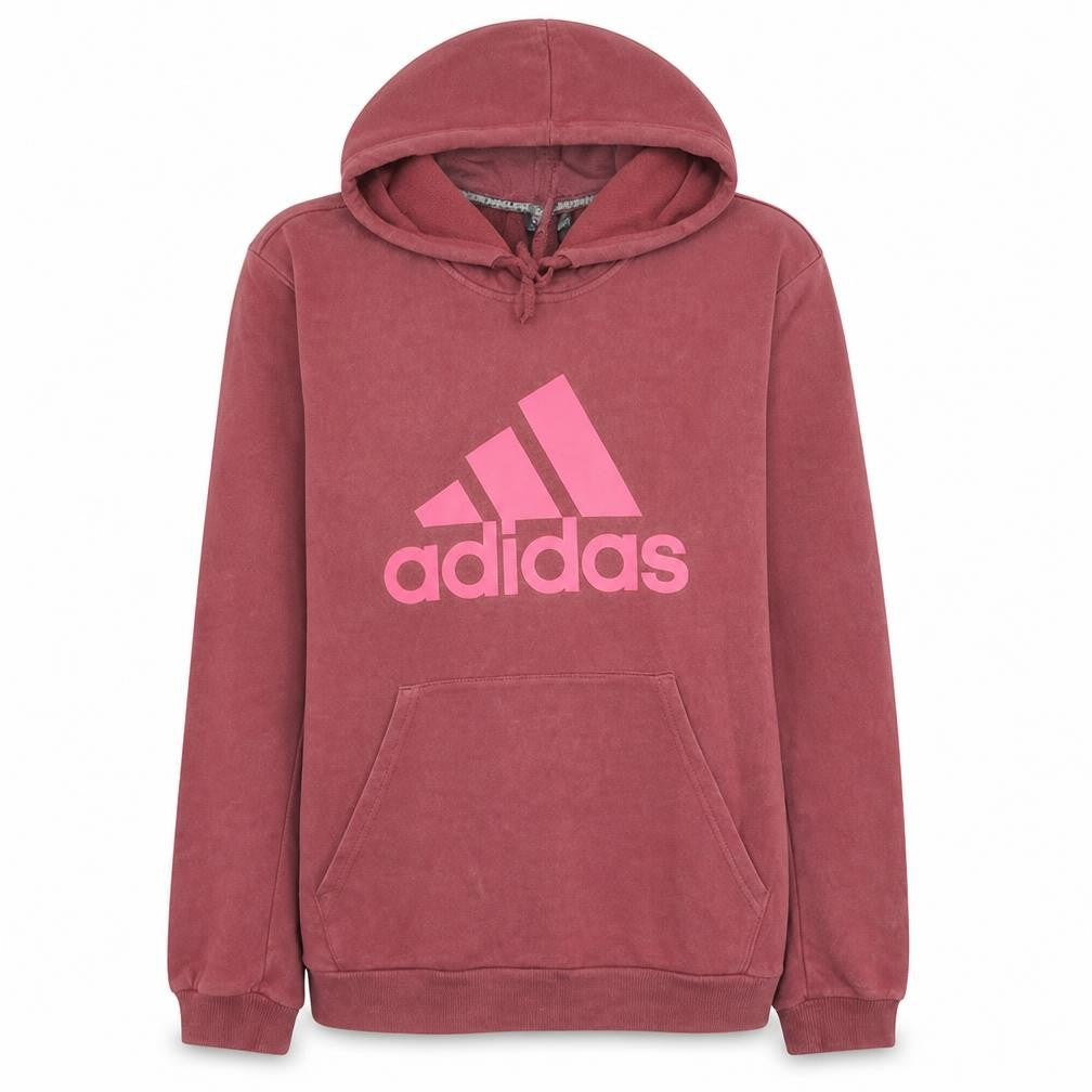 Front view of Adidas women’s burgundy pink logo pullover hoodie xl