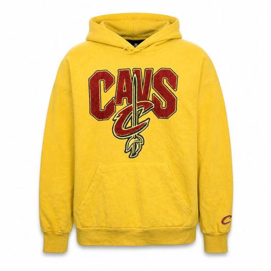 Front view of UNK NBA men’s yellow pullover hoodie xs - cavs graphic sweatshirt