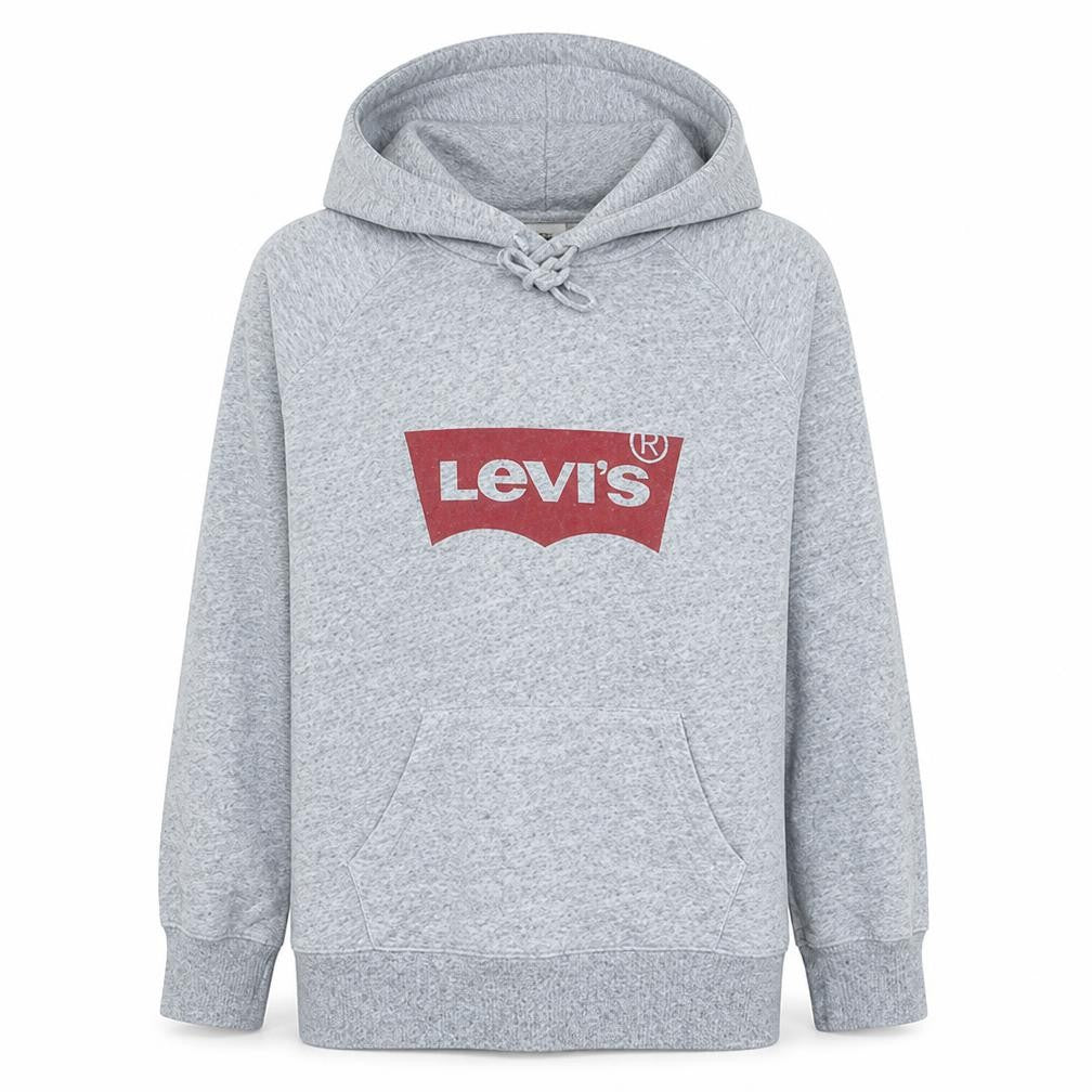 Front view of Levi's Women's Grey Pullover Hoodie Medium Cotton Blend Logo