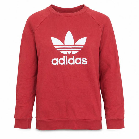 Front view of adidas Men's Red Crew Neck Logo Pullover Sweatshirt, size S