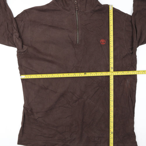 Timberland Men Brown XL 1/4 Zip Cotton Sweatshirt Regular Fit