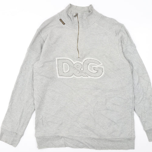 Dolce & Gabbana Men's Grey XL 1/2 Zip Logo Sweatshirt