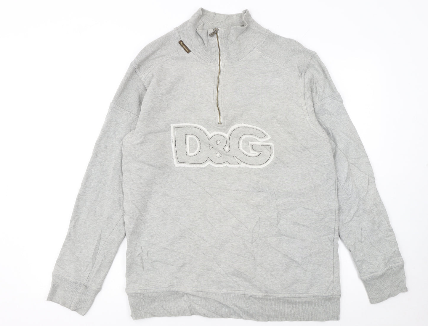 Dolce & Gabbana Men's Grey XL 1/2 Zip Logo Sweatshirt