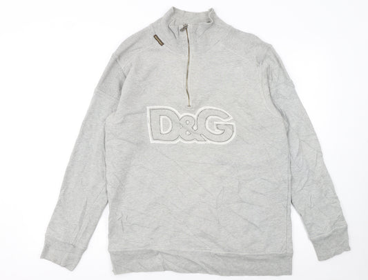 Dolce & Gabbana Men's Grey XL 1/2 Zip Logo Sweatshirt