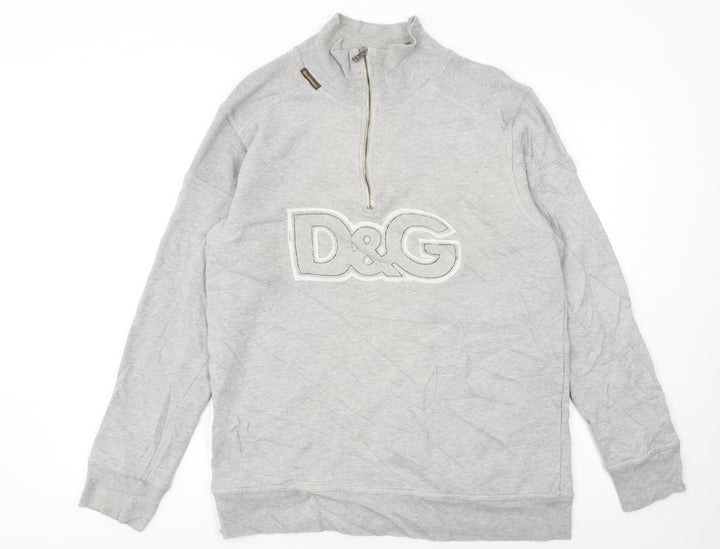 Dolce & Gabbana Men's Grey XL 1/2 Zip Logo Sweatshirt