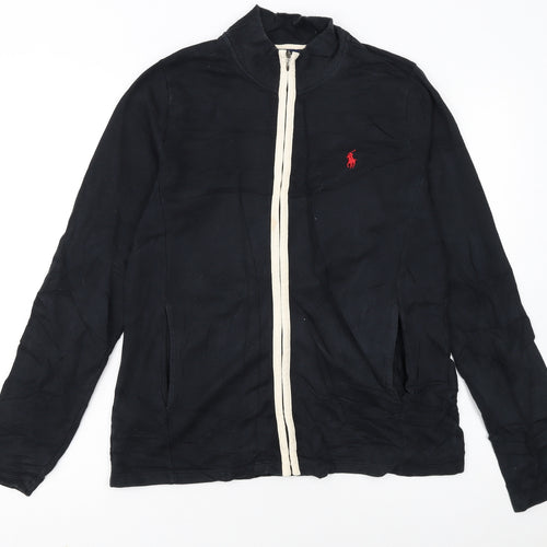 Ralph Lauren Women's Black Cotton Track Jacket Size M Full Zip