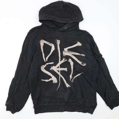 Diesel Men's Black Pullover Hoodie Small Skull Graphic Cotton