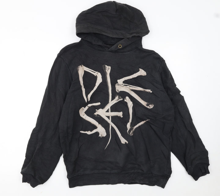 Diesel Men's Black Pullover Hoodie Small Skull Graphic Cotton