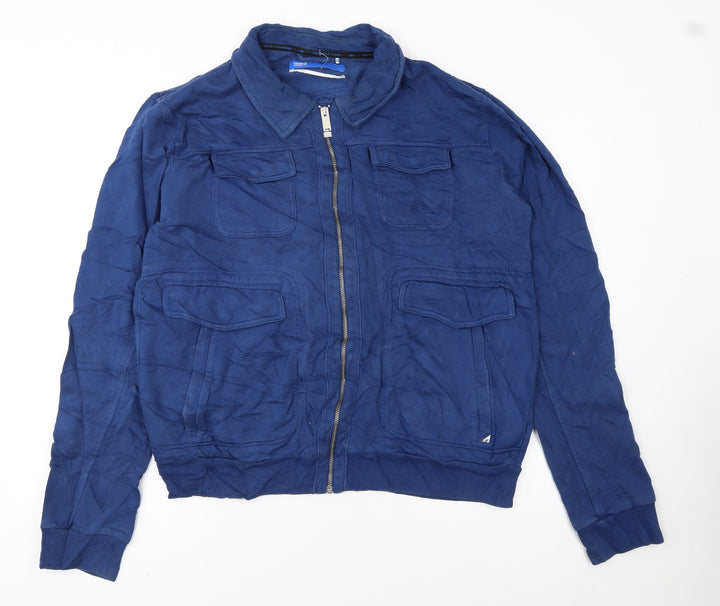 Adidas Originals Women Blue Cotton Track Jacket L Full Zip