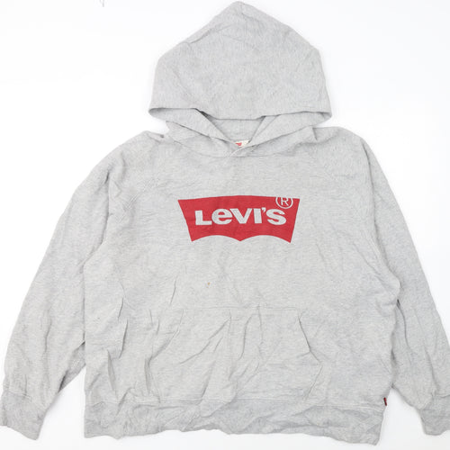 Levi's Womens Grey Pullover Hoodie XL Logo Print Cotton Blend