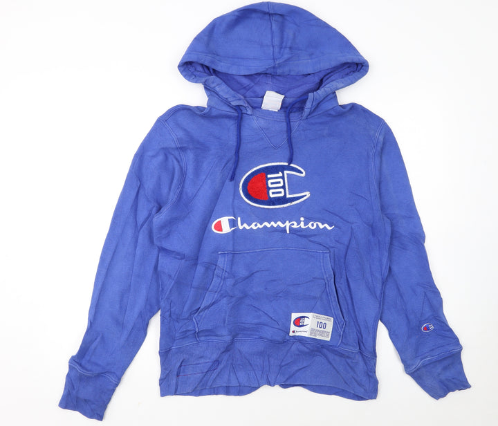 Champion Women's Blue Small Pullover Hoodie 100 Logo Cotton Blend