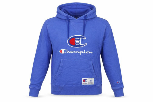 Front view of Champion Women's Blue Small Pullover Hoodie 100 Logo Cotton Blend