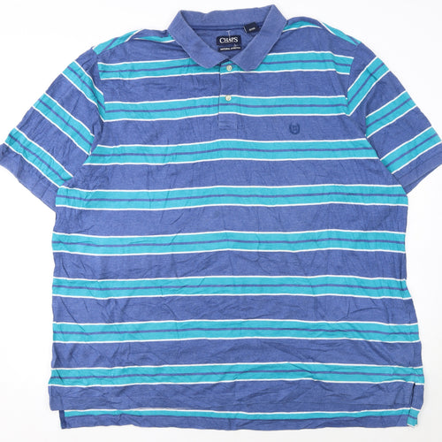 Chaps Men's Blue Striped Collared 2XL Cotton Stretch Polo Shirt