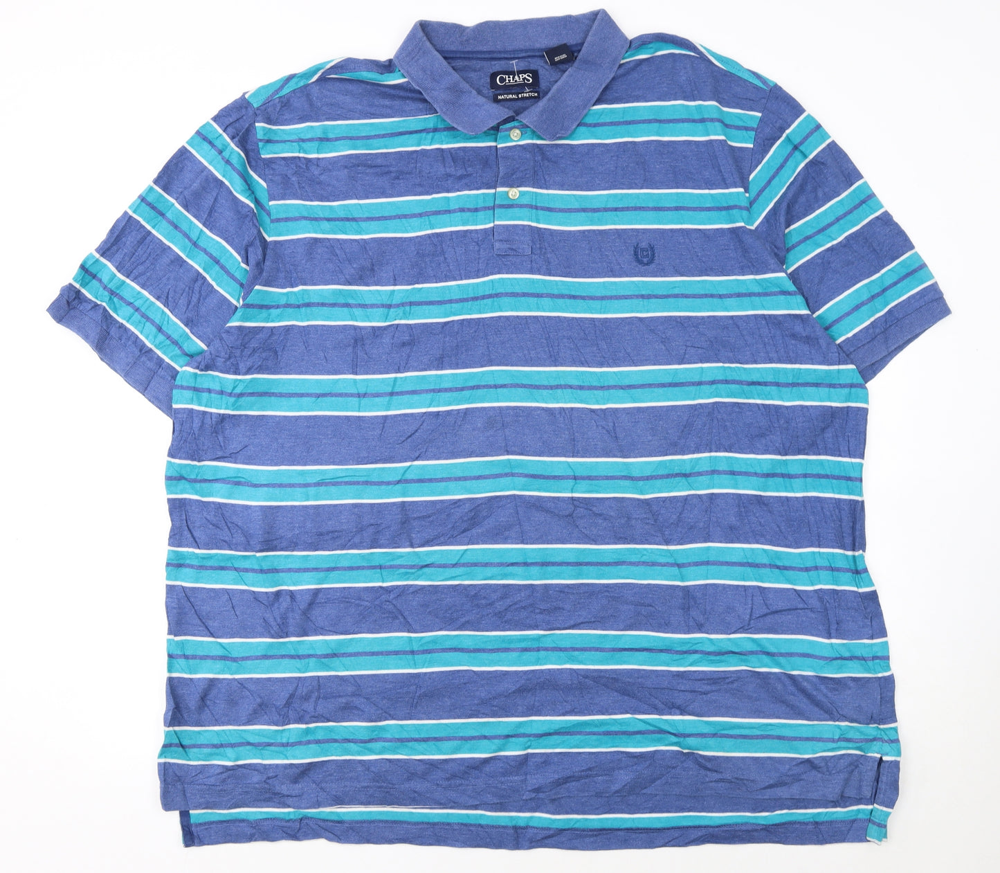 Chaps Men's Blue Striped Collared 2XL Cotton Stretch Polo Shirt