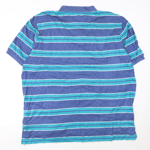 Chaps Men's Blue Striped Collared 2XL Cotton Stretch Polo Shirt