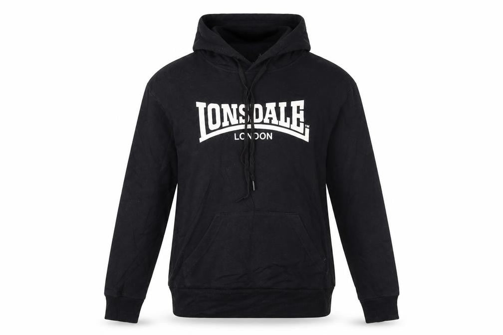 Front view of Lonsdale London women’s black, size UK 8, pullover hoodie sweatshirt