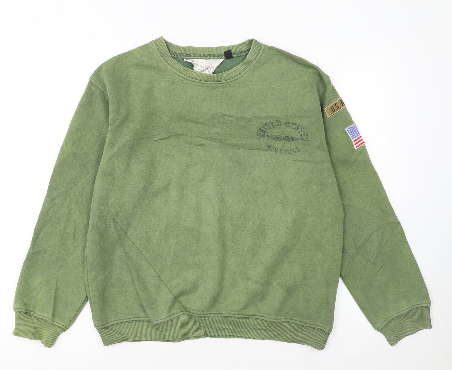 Topshop Women’s Green Air Force Graphic Pullover Sweatshirt Size M