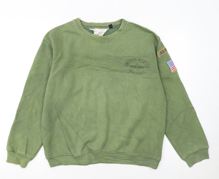 Topshop Women’s Green Air Force Graphic Pullover Sweatshirt Size M