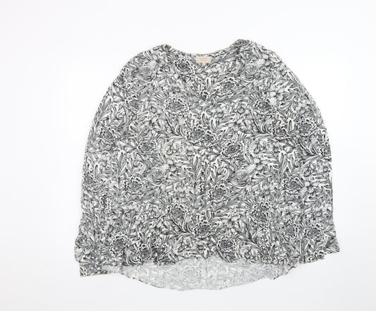 Modern Rarity Women's Black Floral Viscose Tunic Blouse Size 14