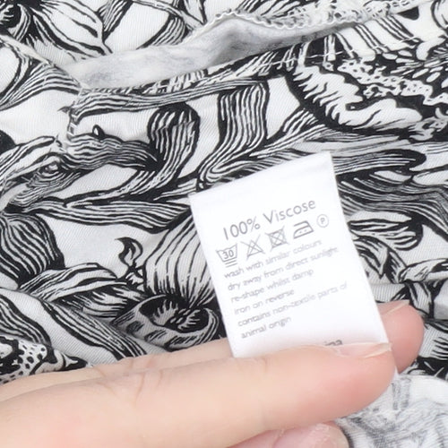 Modern Rarity Women's Black Floral Viscose Tunic Blouse Size 14