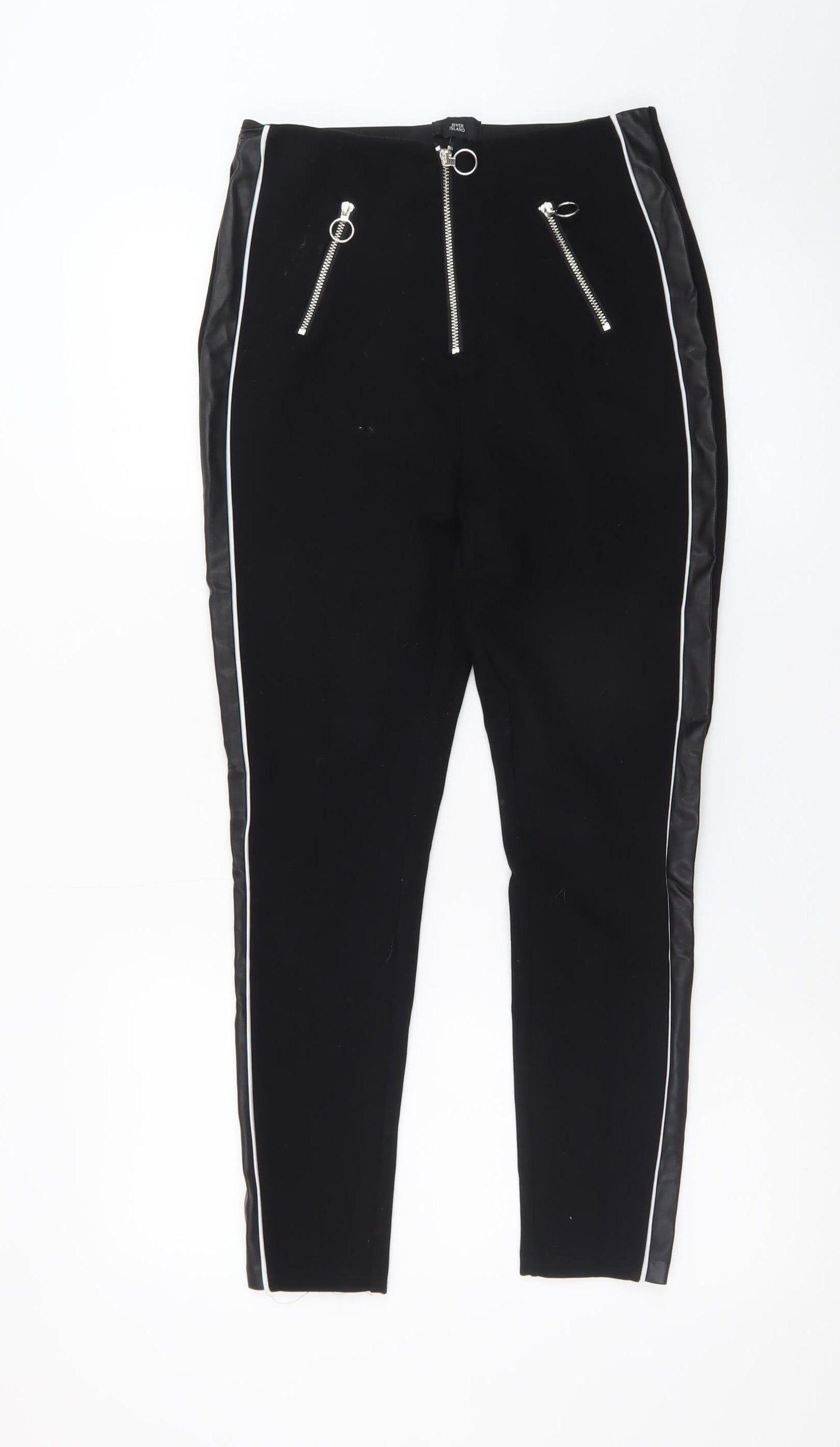 River Island Women’s Black High Rise Zip Detail Leggings Size 10