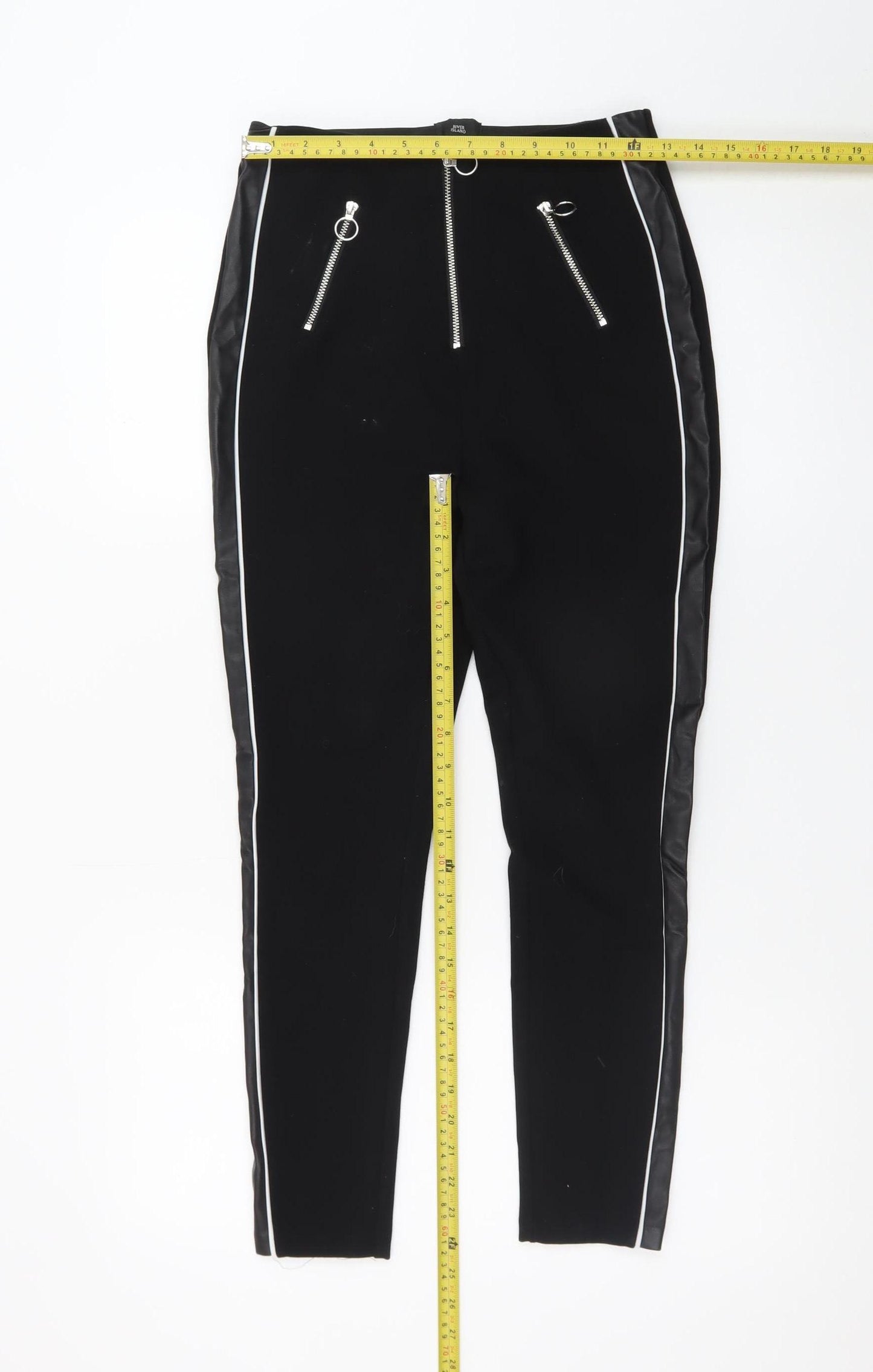 River Island Women’s Black High Rise Zip Detail Leggings Size 10