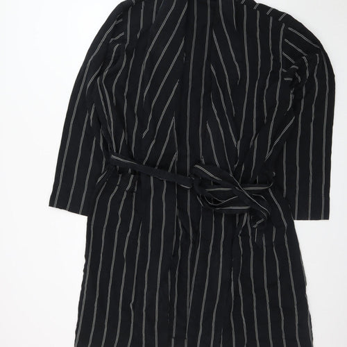 Marks and Spencer Autograph Men's Black Striped Robe L Lightweight Belted