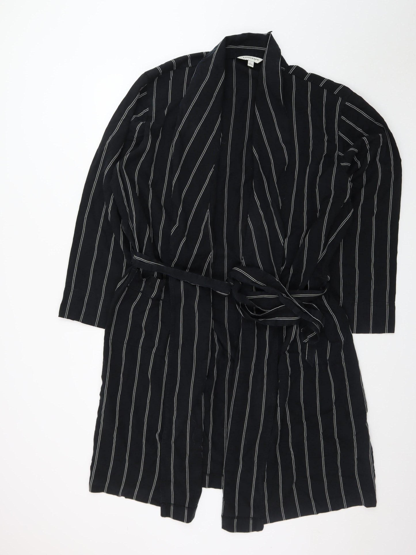 Marks and Spencer Autograph Men's Black Striped Robe L Lightweight Belted