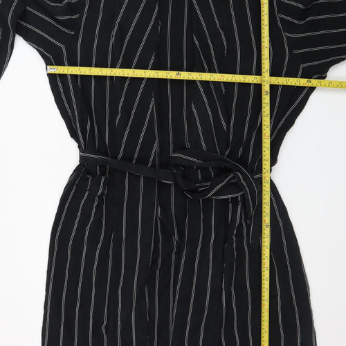 Marks and Spencer Autograph Men's Black Striped Robe L Lightweight Belted