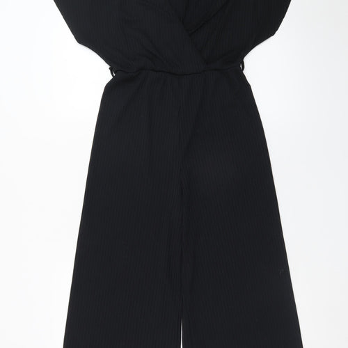 New Look Women Black Jumpsuit Size 10 V-Neck Wide-Leg Stretch