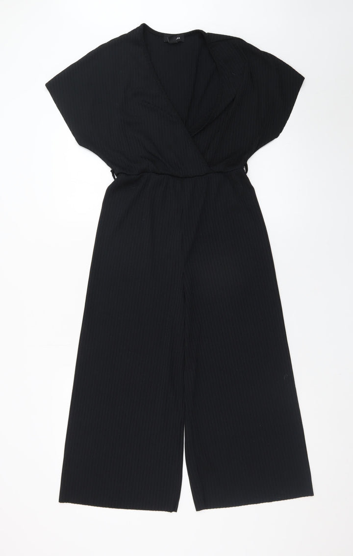 New Look Women Black Jumpsuit Size 10 V-Neck Wide-Leg Stretch