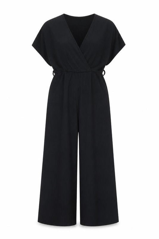 New Look Women Black Jumpsuit Size 10 V-Neck Wide-Leg Stretch