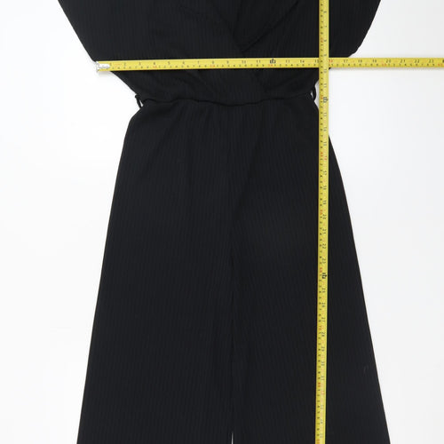 New Look Women Black Jumpsuit Size 10 V-Neck Wide-Leg Stretch