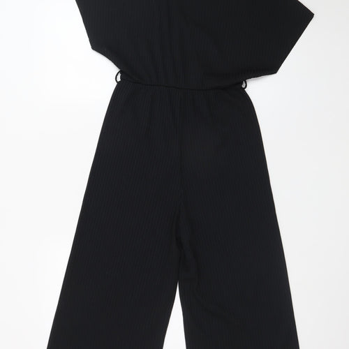 New Look Women Black Jumpsuit Size 10 V-Neck Wide-Leg Stretch