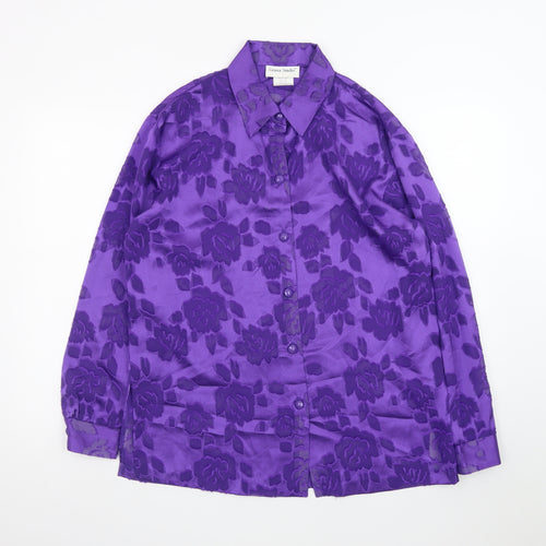 Graver Studio Women’s Purple Floral Button-Up Satin Shirt Size S