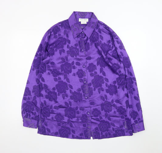 Graver Studio Women’s Purple Floral Button-Up Satin Shirt Size S