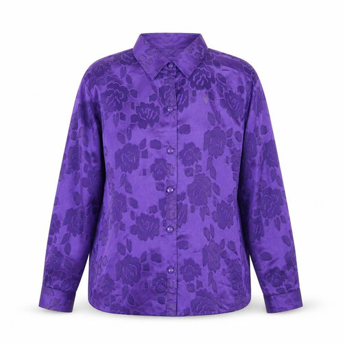 Graver Studio Women’s Purple Floral Button-Up Satin Shirt Size S