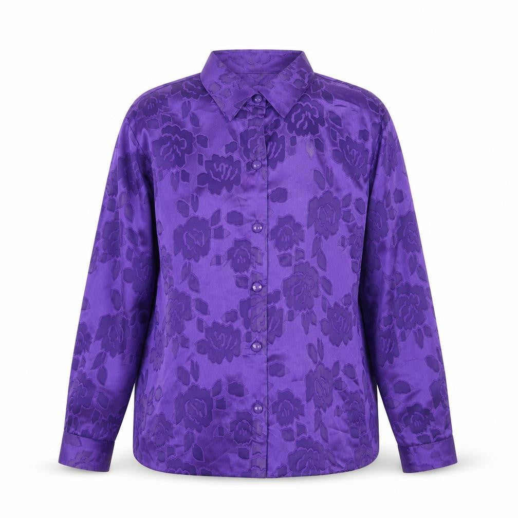 Graver Studio Women’s Purple Floral Button-Up Satin Shirt Size S