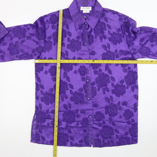Graver Studio Women’s Purple Floral Button-Up Satin Shirt Size S