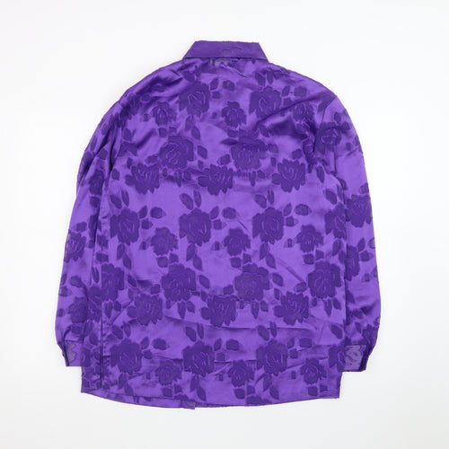 Graver Studio Women’s Purple Floral Button-Up Satin Shirt Size S