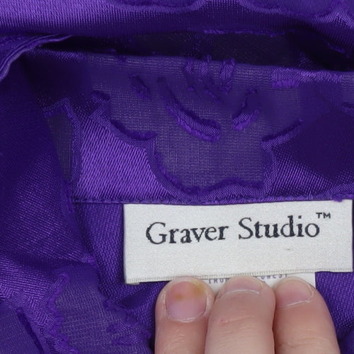 Graver Studio Women’s Purple Floral Button-Up Satin Shirt Size S