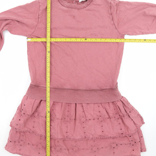 Next Women Pink Fit & Flare Long Sleeve Cotton Dress M
