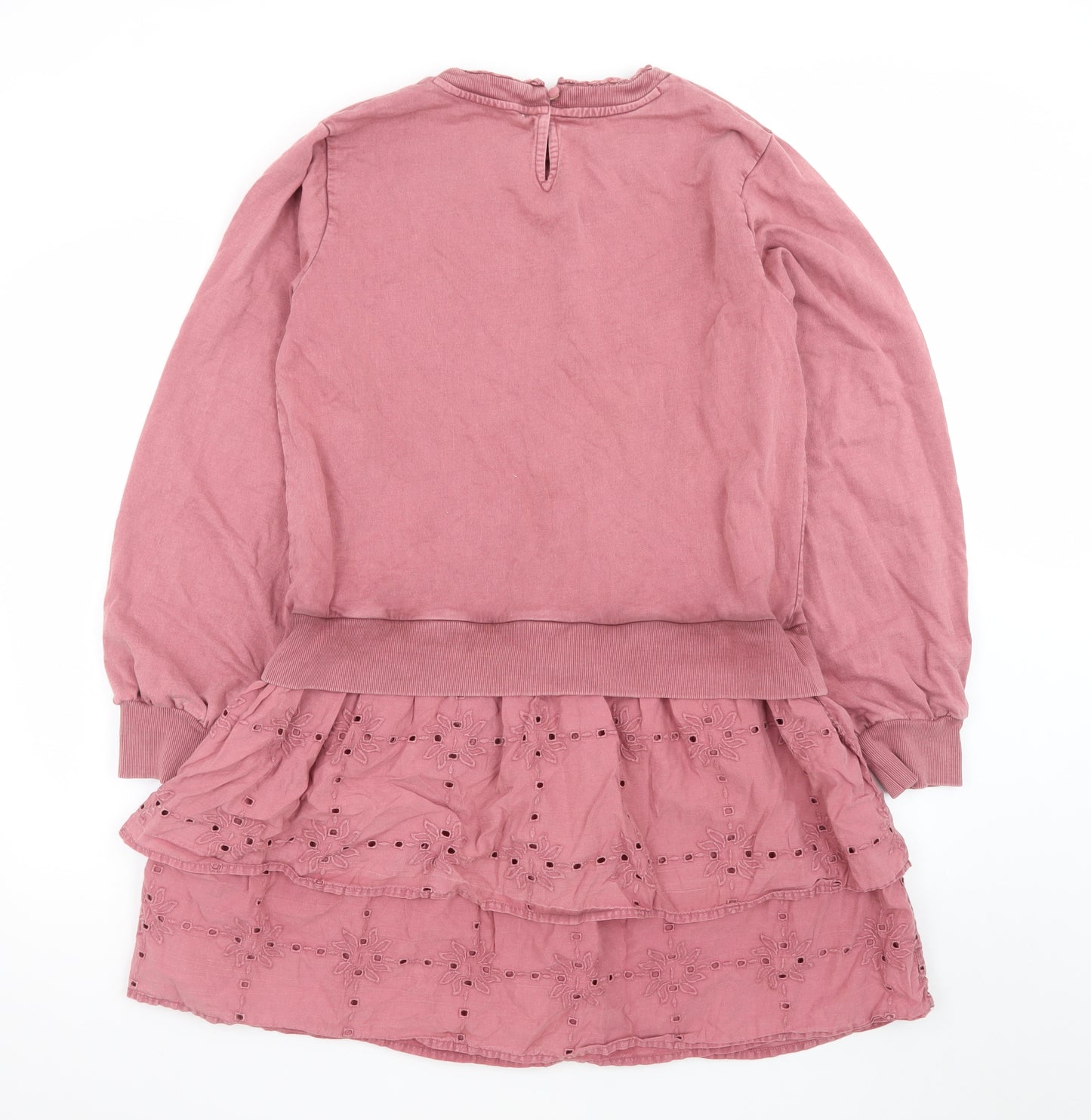 Next Women Pink Fit & Flare Long Sleeve Cotton Dress M