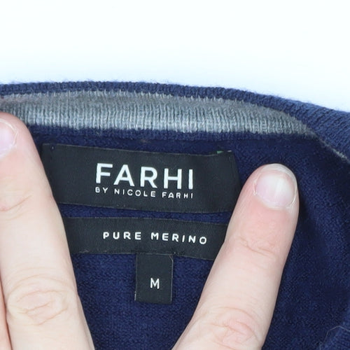 Farhi by Nicole Farhi Womens Blue Merino Wool Crew Neck Jumper M