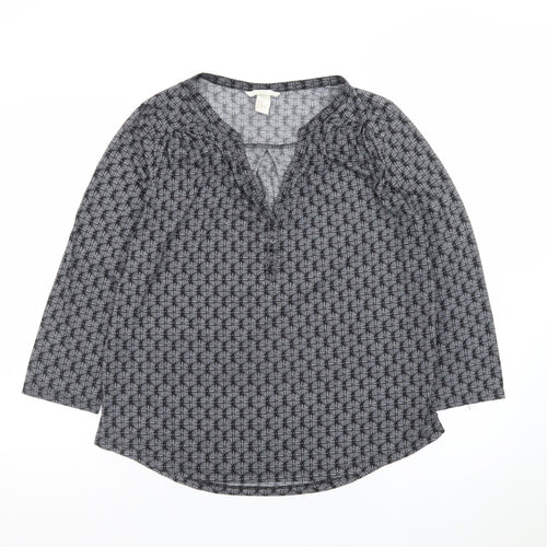 H&M Women's Grey Geometric V-Neck Tunic Blouse Size 12