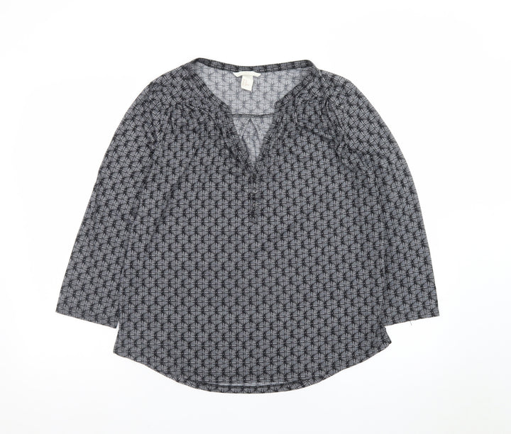 H&M Women's Grey Geometric V-Neck Tunic Blouse Size 12