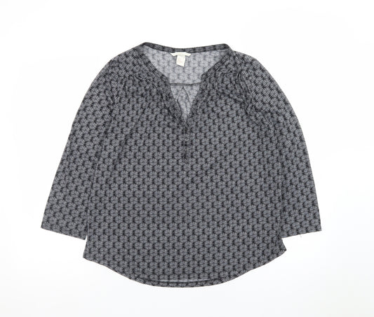 H&M Women's Grey Geometric V-Neck Tunic Blouse Size 12