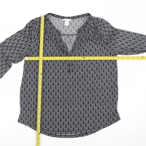 H&M Women's Grey Geometric V-Neck Tunic Blouse Size 12