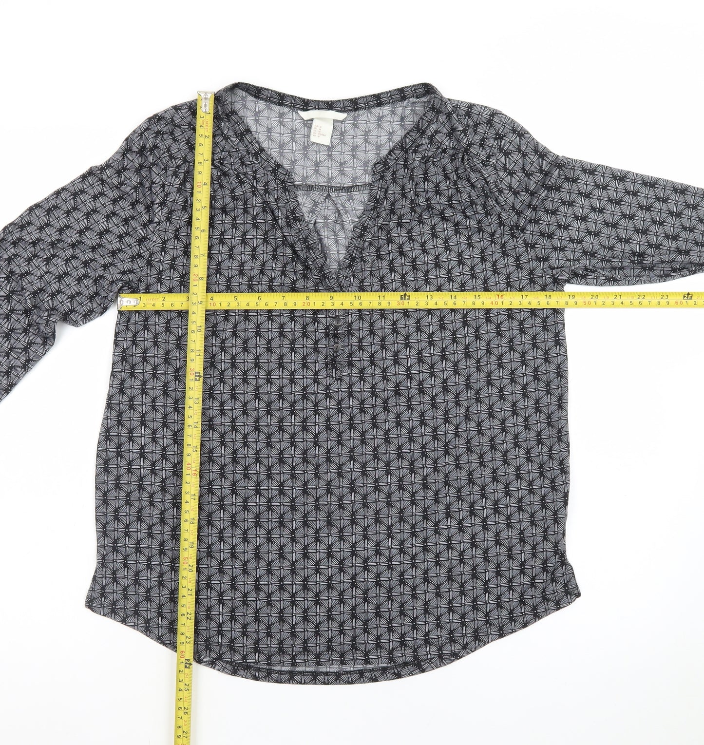 H&M Women's Grey Geometric V-Neck Tunic Blouse Size 12